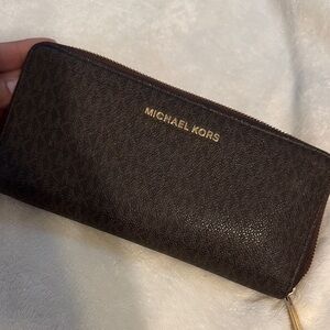 Michael Kors Brown Wallet with Gold Zipper